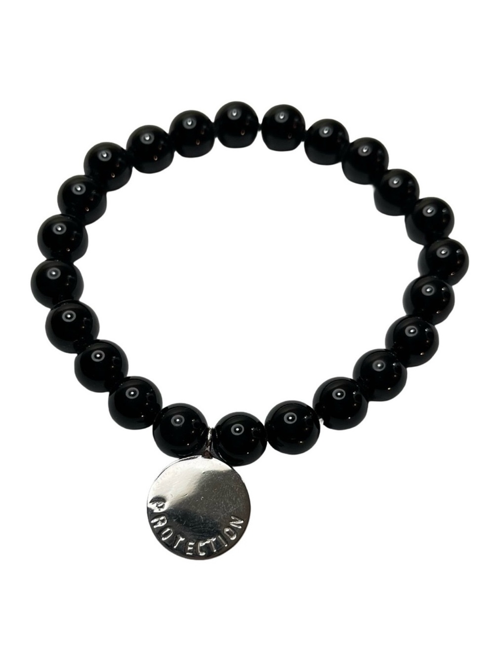 Protection Bracelet Black Beaded Sterling Silver Charm Stretch